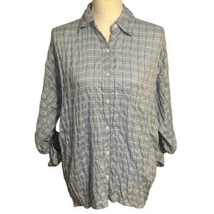 Max Studio Crinkled Blue/White Plaid Longsleeve Top NWT